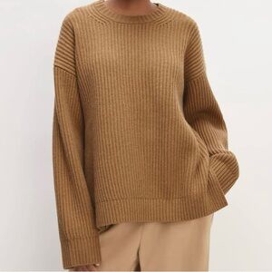 Everlane Luxe Merino Oversized Crew Sweater Women’s Wool Rib Knit Camel XS